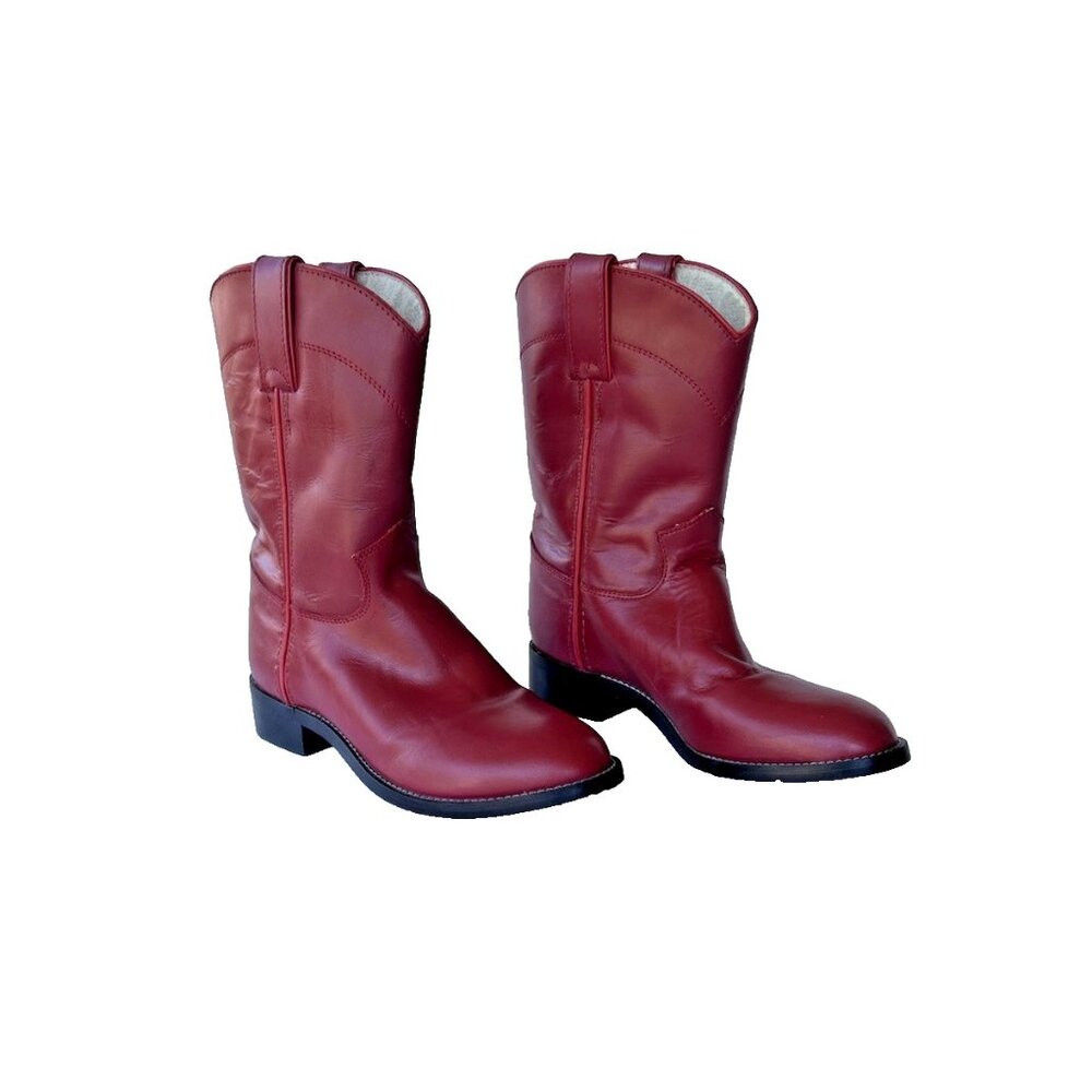 Justin Youth Red Leather Western Roper Cowboy Boots Size 7.5 Made in Mexico